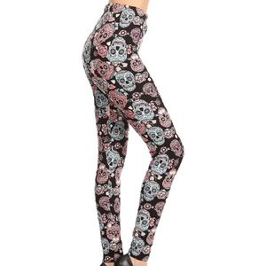 Sugar Skulls Ultra Soft Leggings Pink & Blue